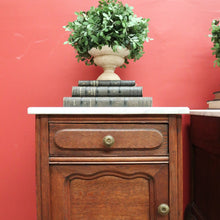 Load image into Gallery viewer, x SOLD Antique French Bedside Cabinets, Oak and Marble Bedside Tables, Lamp Side Tables B10551