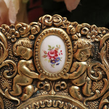 Load image into Gallery viewer, x SOLD Antique Italian Brass and Porcelain Display Plate with Cupids and Floral Detail. B11292