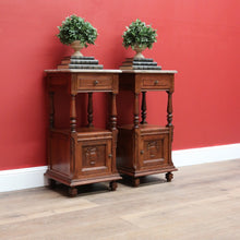 Load image into Gallery viewer, x SOLD Pair of French Bedside Tables, Antique Marble Top Oak Lamp Side Tables B10555