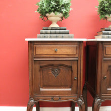 Load image into Gallery viewer, x SOLD Pair of Antique French Oak Bedside Cabinets, Lamp Tables with Tier Storage Base B10566