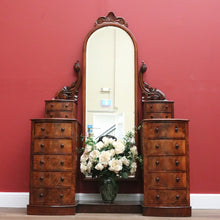 Load image into Gallery viewer, x SOLD Antique English Dressing Table Burr Walnut Cheval Mirror, Drawers Dressing Table B10742