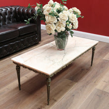 Load image into Gallery viewer, x SOLD Vintage Italian Gilt Brass and Marble Coffee Table with Floral Detail to the apron B11205