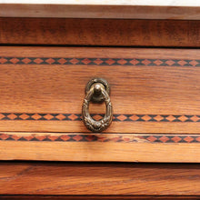 Load image into Gallery viewer, x SOLD Antique Bedside Table, French Oak and Marble Lamp Table with Tunbridge Ware B10451