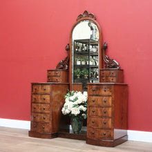 Load image into Gallery viewer, x SOLD Antique English Dressing Table Burr Walnut Cheval Mirror, Drawers Dressing Table B10742