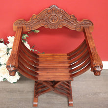 Load image into Gallery viewer, x SOLD Vintage French X Frame Hall Chair, Carved Savonarola Cross Frame Office Chair. B10271