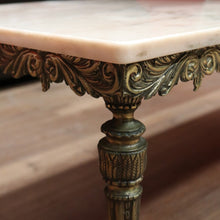 Load image into Gallery viewer, x SOLD Vintage Italian Gilt Brass and Marble Coffee Table with Floral Detail to the apron B11205