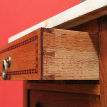 Load image into Gallery viewer, x SOLD Antique Bedside Table, French Oak and Marble Lamp Table with Tunbridge Ware B10451