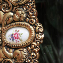 Load image into Gallery viewer, x SOLD Antique Italian Brass and Porcelain Display Plate with Cupids and Floral Detail. B11292