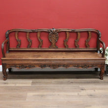 Load image into Gallery viewer, x SOLD Antique French Oak Hall Seat, Entry Slat Back Chair Bench Seat Chair Settle B10654