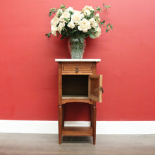 Load image into Gallery viewer, x SOLD Antique Bedside Table, French Oak and Marble Lamp Table with Tunbridge Ware B10451
