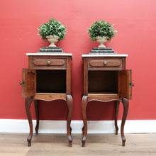Load image into Gallery viewer, x SOLD Antique French Bedside Cabinets, Oak and Marble Bedside Tables, Lamp Side Tables B10551