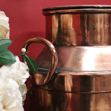 Load image into Gallery viewer, x SOLD Vintage Copper Milk Can and Lid, Umbrella Holder, Stamped WBG 420. Door Stop B10757