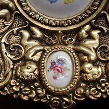 Load image into Gallery viewer, x SOLD Antique Italian Brass and Porcelain Display Plate with Cupids and Floral Detail. B11292