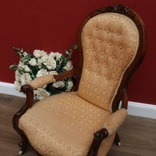 Load image into Gallery viewer, x SOLD Antique English Grandfather Chair, Walnut and Fabric Button Backed Armchair Seat B10991