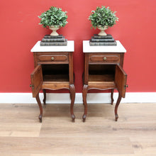 Load image into Gallery viewer, x SOLD Antique French Bedside Cabinets, Oak and Marble Bedside Tables, Lamp Side Tables B10551