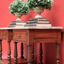 Load image into Gallery viewer, x SOLD Pair of French Bedside Tables, Antique Marble Top Oak Lamp Side Tables B10555