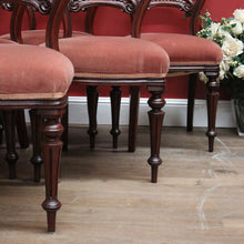 Load image into Gallery viewer, x SOLD Six Antique Dining Chairs, Antique English Mahogany and Velvet Kitchen Chairs B11098