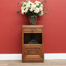 Load image into Gallery viewer, Antique French Lamp Cabinet, Oak and Brass Bedside Table, Lamp Side Table Drawer B10627