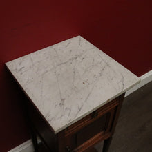 Load image into Gallery viewer, x SOLD Antique Bedside Table, French Oak and Marble Lamp Table with Tunbridge Ware B10451
