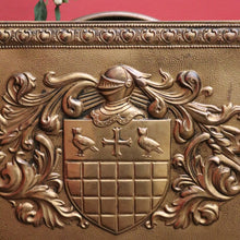 Load image into Gallery viewer, x SOLD Antique French Brass Ipad Magazine Holder, French Coat of Arms Kindling Basket. B10334