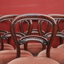 Load image into Gallery viewer, x SOLD Six Antique Dining Chairs, Antique English Mahogany and Velvet Kitchen Chairs B11098
