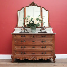 Load image into Gallery viewer, x SOLD Antique French Chest of Drawers with Marble Top below Mirror Dressing Table B10873