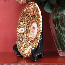 Load image into Gallery viewer, x SOLD Antique Italian Brass and Porcelain Display Plate with Cupids and Floral Detail. B11292