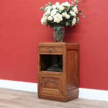 Load image into Gallery viewer, x SOLD Antique French Lamp Cabinet, Oak and Brass Bedside Table, Lamp Side Table Drawer B10627