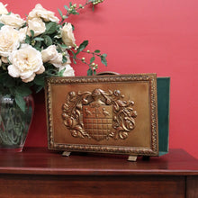 Load image into Gallery viewer, x SOLD Antique French Brass Ipad Magazine Holder, French Coat of Arms Kindling Basket. B10334