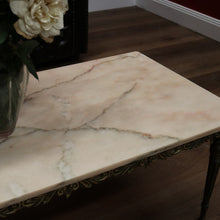 Load image into Gallery viewer, x SOLD Vintage Italian Gilt Brass and Marble Coffee Table with Floral Detail to the apron B11205