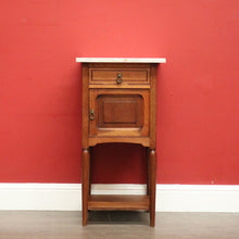 Load image into Gallery viewer, x SOLD Antique Bedside Table, French Oak and Marble Lamp Table with Tunbridge Ware B10451