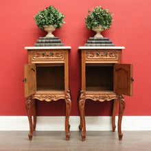 Load image into Gallery viewer, x SOLD Antique French Bedside Tables, Pair of Lamp Side Table, Cabinets with Marble Top B10299