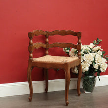 Load image into Gallery viewer, x SOLD Antique French Corner Chair French Oak and Rush Seat Conversation Armchair Chair. B9832