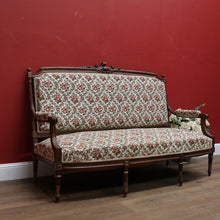 Load image into Gallery viewer, x SOLD Antique French Settee, Lounge or Sofa, Walnut and Gilt Frame Rust Amber Flowers B11186