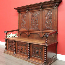 Load image into Gallery viewer, x SOLD Antique French Hall Seat, Lift Lid Blanket Shoe Box Hall Settle Bench Seat Chair. B10144