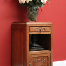 Load image into Gallery viewer, x SOLD Antique French Lamp Cabinet, Oak and Brass Bedside Table, Lamp Side Table Drawer B10627