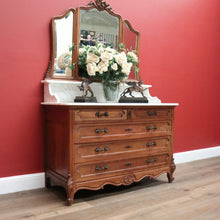 Load image into Gallery viewer, x SOLD Antique French Chest of Drawers with Marble Top below Mirror Dressing Table B10873