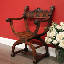 Load image into Gallery viewer, x SOLD Antique French Savonarola Chair, Cross Frame Arm Chair, X Frame Hall Chair Seat. B10338