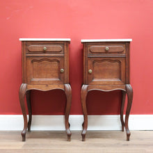 Load image into Gallery viewer, x SOLD Antique French Bedside Cabinets, Oak and Marble Bedside Tables, Lamp Side Tables B10551
