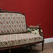 Load image into Gallery viewer, x SOLD Antique French Settee, Lounge or Sofa, Walnut and Gilt Frame Rust Amber Flowers B11186
