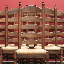 Load image into Gallery viewer, x SOLD Set of Six Antique French Dining Chairs, or Ladder Back Kitchen Chairs Cane Seat. B10938
