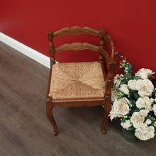 Load image into Gallery viewer, x SOLD Antique French Corner Chair French Oak and Rush Seat Conversation Armchair Chair. B9832
