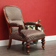 Load image into Gallery viewer, x SOLD Antique English Oak Grandfather Arm Chair Antique Oak and Fabric Scroll Armchair. B10437