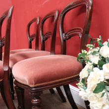 Load image into Gallery viewer, x SOLD Six Antique Dining Chairs, Antique English Mahogany and Velvet Kitchen Chairs B11098