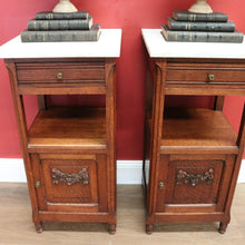Load image into Gallery viewer, x SOLD Antique Bedside Tables, French Oak and Marble Lamp Table, Side Tables, Bedsides B10880
