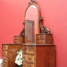 Load image into Gallery viewer, x SOLD Antique English Dressing Table Burr Walnut Cheval Mirror, Drawers Dressing Table B10742