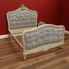 Load image into Gallery viewer, x SOLD Antique French Painted Double Bed, Padded Buttoned Headboard and Foot Bed B10764