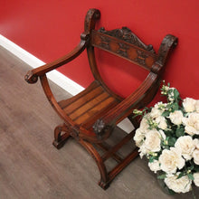 Load image into Gallery viewer, x SOLD Antique French Savonarola Chair, Cross Frame Arm Chair, X Frame Hall Chair Seat. B10338