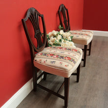 Load image into Gallery viewer, x SOLD Pair of Antique English Hepplewhite Bed Room Chairs Tapestry Seat Hall Chairs. B9659