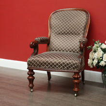 Load image into Gallery viewer, x SOLD Antique English Oak Grandfather Arm Chair Antique Oak and Fabric Scroll Armchair. B10437